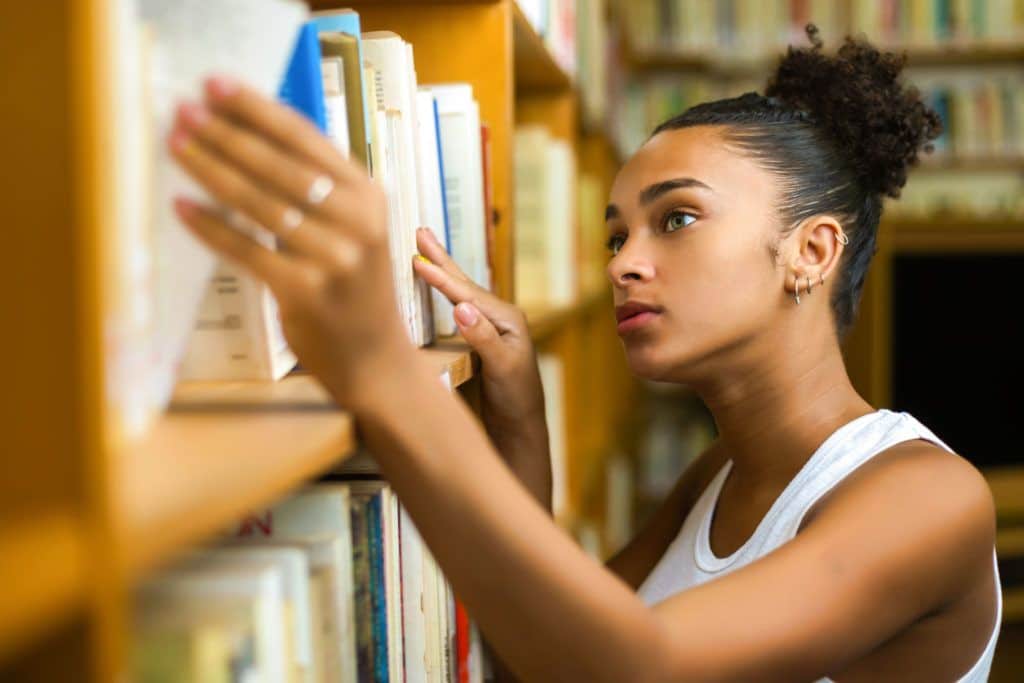 Student in library